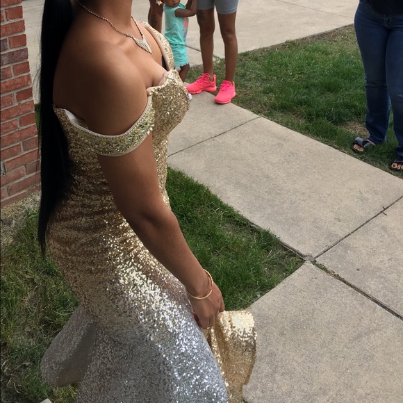 Gold/silver mid split prom dress - Picture 3 of 5